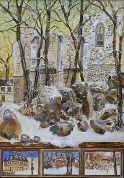 Burgstein im Winter, 2013, Acryl, 75 x 100 cm
