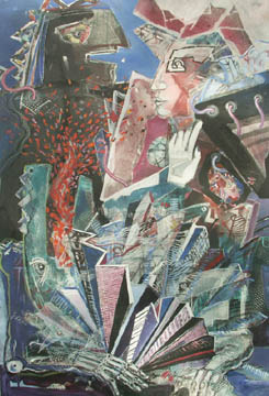 Zwiegespräch, 1998, Acryl, 80 x 160 cm
